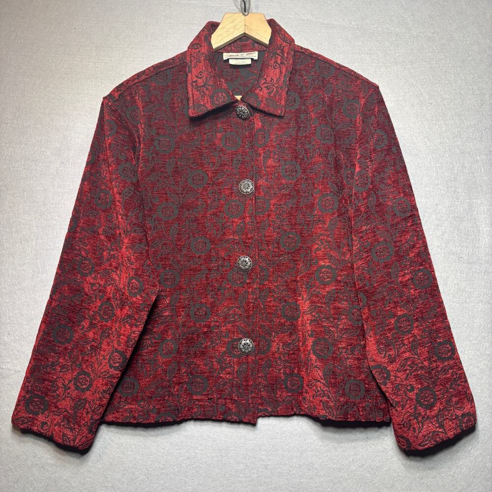 Vtg‎ Touch O Blue Red Black Burnout Button Jacket Top M Boho Retro Indie Edgy
